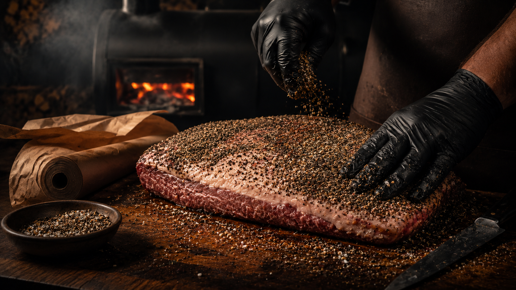Hand-rubbed coarse pepper and salt seasoning